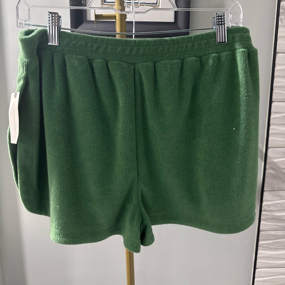 NWT By Anthropologie Green Terry Shorts Sizes XL - Picture 4 of 5